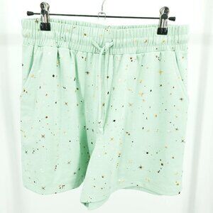 If She Loves Midi Pocket Drawstring Elastic Waist Sweat Shorts M Mint Green/Gold